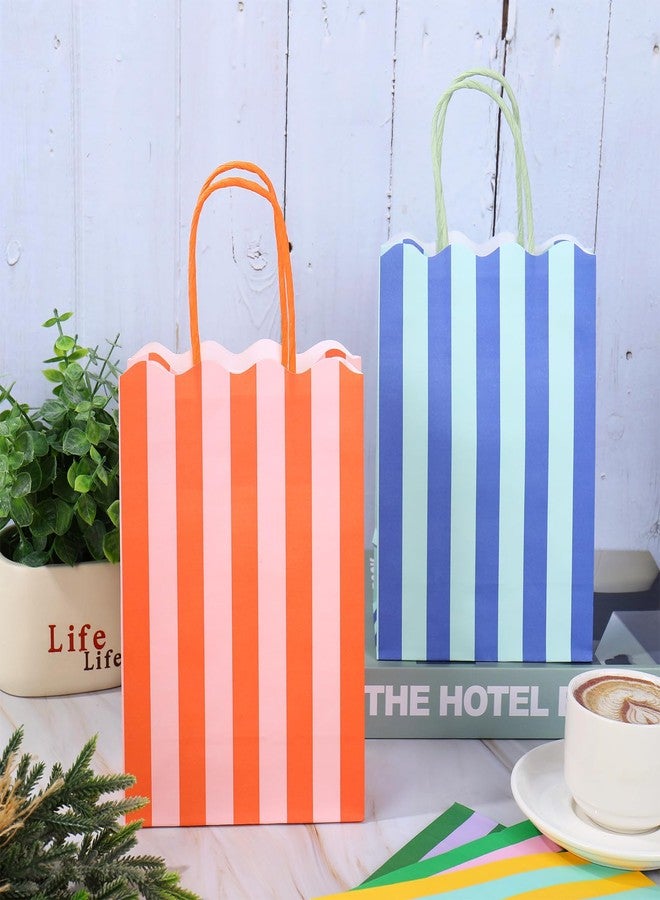 Whaline 24 Pcs Colorful Paper Gift Bag Treat Bags with Handles Stripe Scalloped Candy Goodie Bags for Party Favors Supplies - Image 4